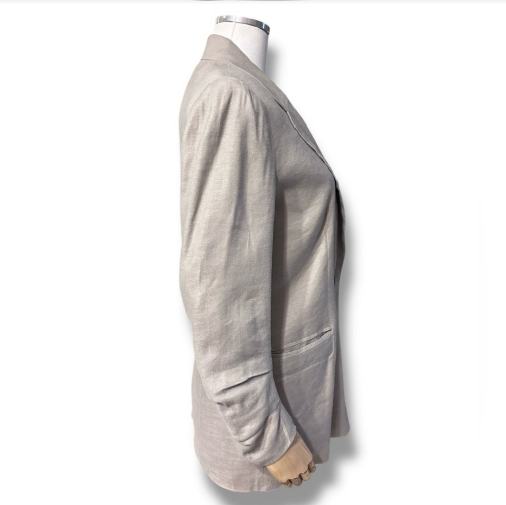 MAGASCHONI Grey Single Button Linen Blend Blazer with Pleated Sleeve - Picture 4 of 7